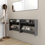 vidaXL Armoires à chaussures murales 2 Pièces gris brillant 80x18x60 cm