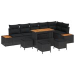 vidaXL Ensemble canapé jardin 10 pièces avec coussins  poly rotin noir et acacia