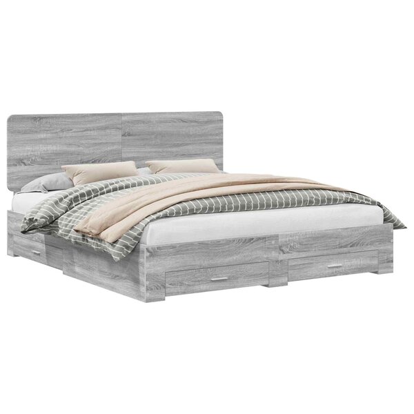 vidaXL Cadre de lit Gris Sonoma 200 x 200 cm Bois d'ingénierie