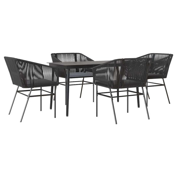vidaXL Ensemble à manger de jardin et coussins 5 Pièces noir rotin verre
