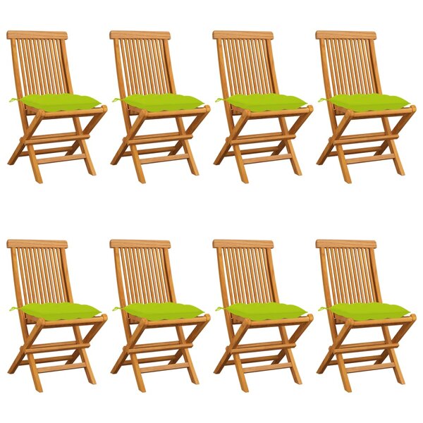 vidaXL Chaises de jardin avec coussins vert vif lot de 8 Teck massif