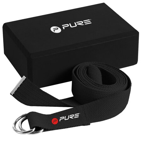 Pure2Improve Ensemble de bloc et sangle de yoga Noir