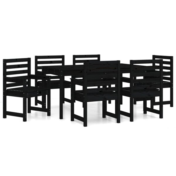 vidaXL Ensemble à manger de jardin 7 Pièces noir bois massif de pin