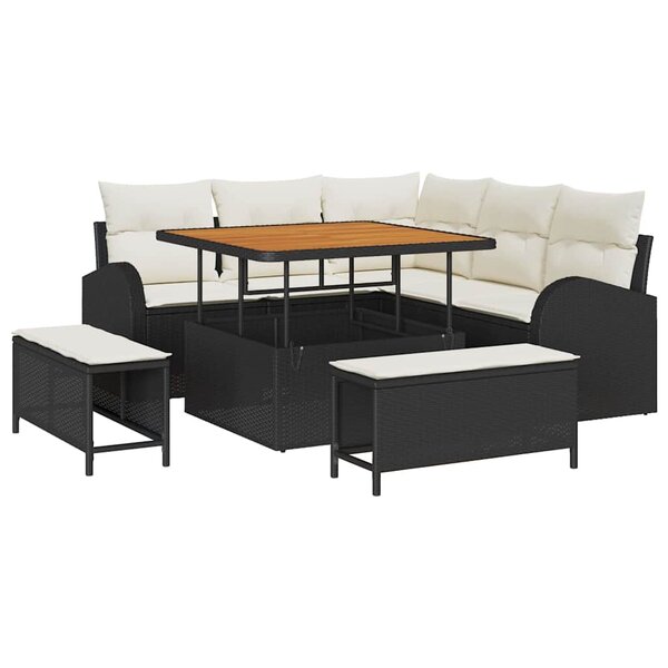 vidaXL Ensemble de canapé de jardin avec coussin 8 Pièces Noir Poly rotin