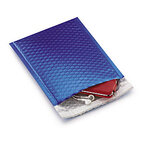 Lot de 100: pochette plastique matelassée bulles couleur métallisée bleu roi 18x25 cm