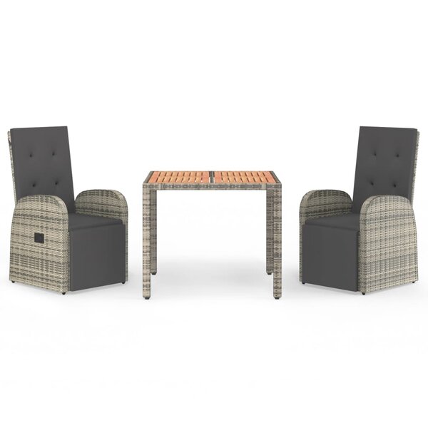 vidaXL Ensemble à manger de jardin 3 Pièces coussins gris résine tressée
