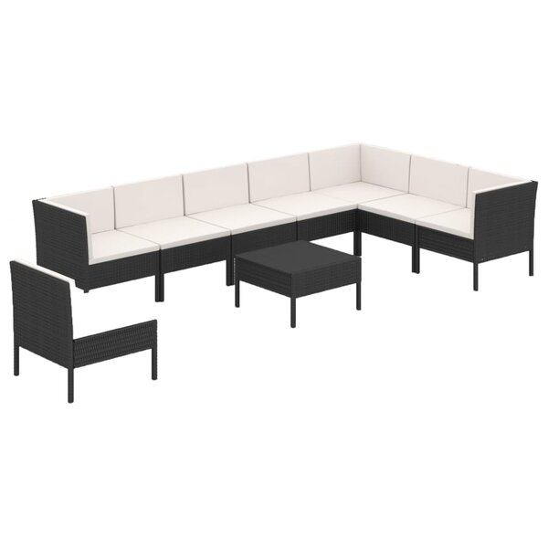 vidaXL Salon de jardin 9 Pièces avec coussins Résine tressée Noir