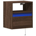 vidaXL Table de chevet murale avec lumières LED chêne marron