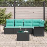 vidaXL Ensemble de canapé de jardin avec coussin 6 Pièces Noir polyrotin