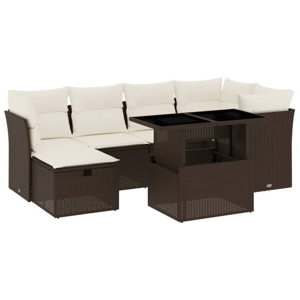 vidaXL Salon de jardin avec coussins 7 Pièces marron résine tressée