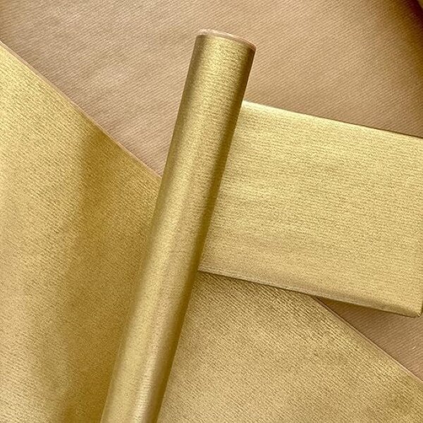 Papier cadeau kraft de qualité supérieure - 70cm x 20m - couleur doré + intérieur naturel