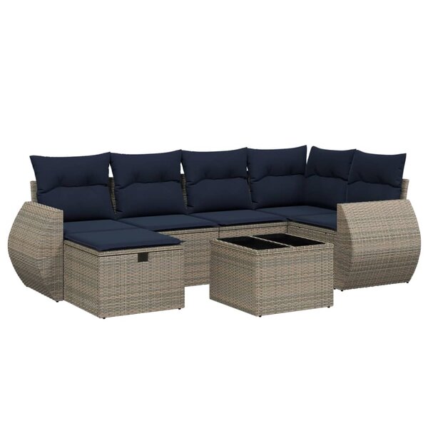 vidaXL Salon de jardin 7 Pièces avec coussins gris résine tressée