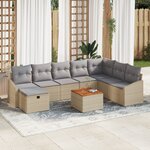 vidaXL Ensemble de canapé de jardin 9 pièces avec coussins beige en poly rotin