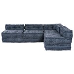 Canapé pouf modulaire 4 places convertible en tissu indigo