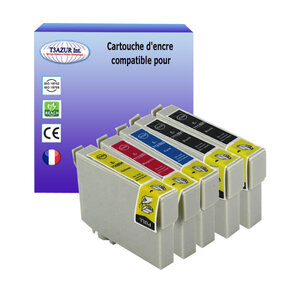 5 Cartouches Compatibles pour Epson Stylus Office B1100 B40W BX300F BX310FN BX3450F BX600FW BX610FW remplace Epson T0711/2/3/4- T3AZURR