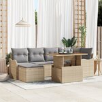 Ensemble de canapé de jardin 7 pièces avec coussins en beige poly rattan acacia
