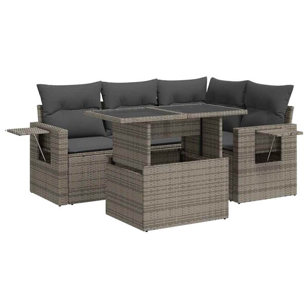 vidaXL Salon de jardin 5 Pièces avec coussins gris résine tressée