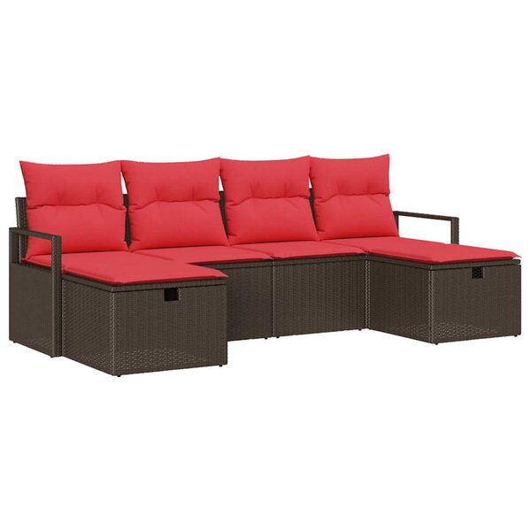 vidaXL Ensemble de Canapés 6 Pièces Marron et rouge polyrotin