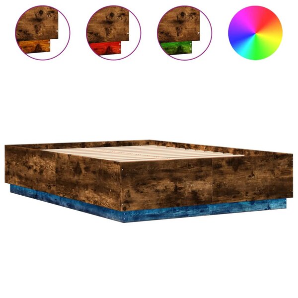 vidaXL Cadre de lit avec lumières LED chêne fumé 120x200 cm