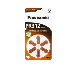 blister de 6 piles pour appareil auditif Zinc-Air PR312 0% Mercury/Hg Marron PANASONIC