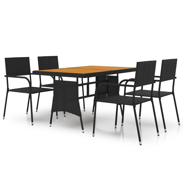 vidaXL Mobilier à dîner d'extérieur 5 Pièces Résine tressée Noir