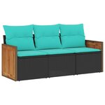 vidaXL Salon de jardin 3 Pièces avec coussins noir résine tressée