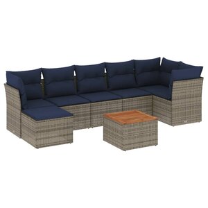 vidaXL Salon de jardin 8 Pièces avec coussins gris résine tressée
