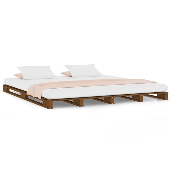 vidaXL Lit de palette marron miel 150x200 cm bois de pin massif