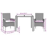 vidaXL Ensemble à manger de jardin et coussins 3 Pièces noir rotin acacia