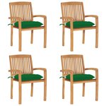 vidaXL Chaises de jardin empilables avec coussins lot de 4 Teck solide