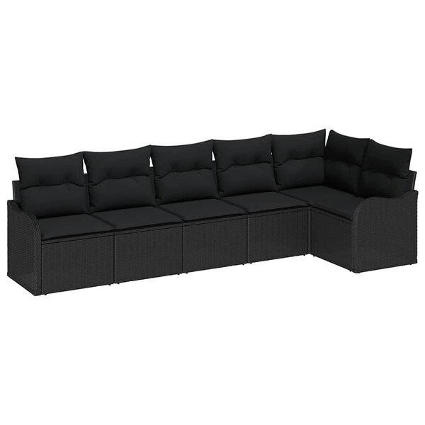 vidaXL Ensemble de canapé de jardin avec coussin 6 Pièces Noir Poly rotin
