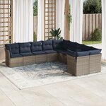 vidaXL Salon de jardin 10 Pièces avec coussins gris résine tressée
