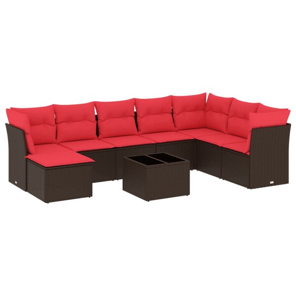 vidaXL Salon de jardin avec coussins 9 Pièces marron résine tressée