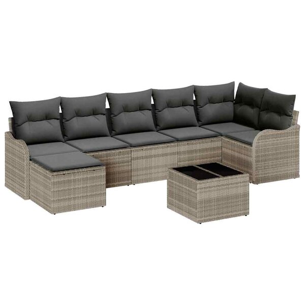 vidaXL Ensemble de canapé de jardin 8 Pièces Gris clair Poly rotin