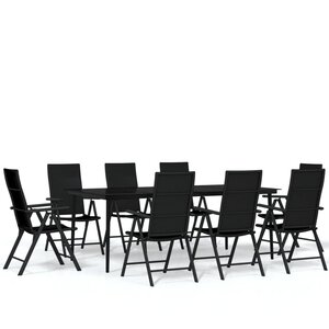 vidaXL Ensemble à manger de jardin 9 Pièces Noir