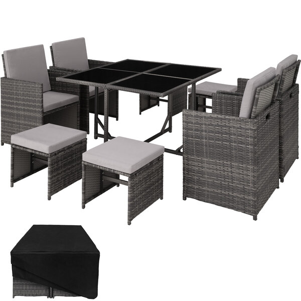 Tectake Salon de jardin BILBAO 8 places avec housse de protection - gris