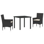 vidaXL Ensemble de jardin en 3 pièces avec coussins en rattan poly noir