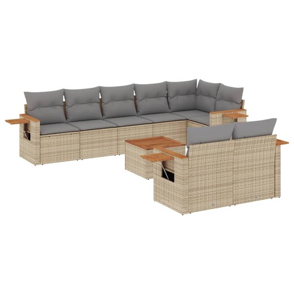 vidaXL Salon de jardin 9 Pièces avec coussins gris résine tressée