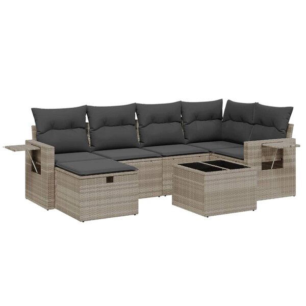 vidaXL Salon de jardin avec coussins 7 Pièces gris clair résine tressée