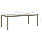 vidaXL Table de jardin Gris 190x90x75 cm Verre trempé/résine tressée