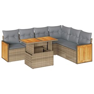 vidaXL Salon de jardin avec coussins 7 Pièces beige résine tressée acacia