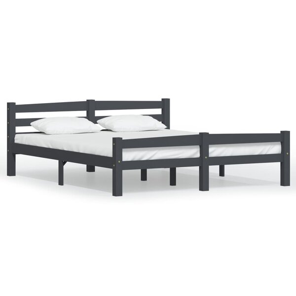 vidaXL Cadre de lit Gris foncé Bois de pin massif 160x200 cm