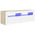 vidaXL Meuble TV avec lumières LED blanc et chêne sonoma 120x35x40 cm