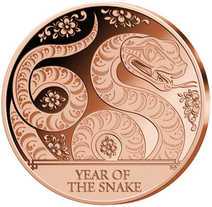 Monnaie YEAR OF THE SNAKE Chinese Zodiac Signs 1 Oz Cuivre 20 Francs Gabon (PRÉCOMMANDE)
