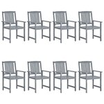 vidaXL Chaises de jardin et coussins lot de 8 Bois acacia solide Gris