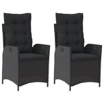 vidaXL Chaises inclinables de jardin lot de 2 et coussins noir rotin