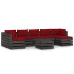 vidaXL Salon de jardin 8 Pièces avec coussins Bois imprégné de gris
