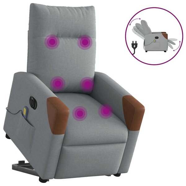 vidaXL Fauteuil inclinable de massage électrique Gris clair Tissu