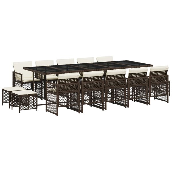 vidaXL Ensemble à manger de jardin avec coussins 15 Pièces marron rotin