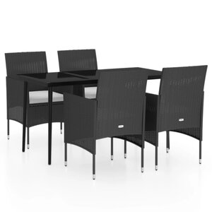 vidaXL Ensemble à manger de jardin avec coussins 5 Pièces Noir